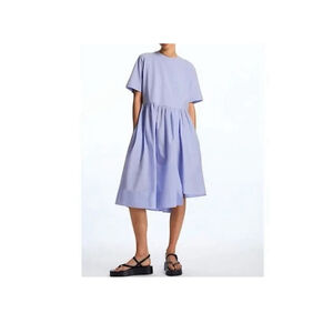 COS Light Blue Contrast Midi Dress Oversized Minimalist A-Line Size Small